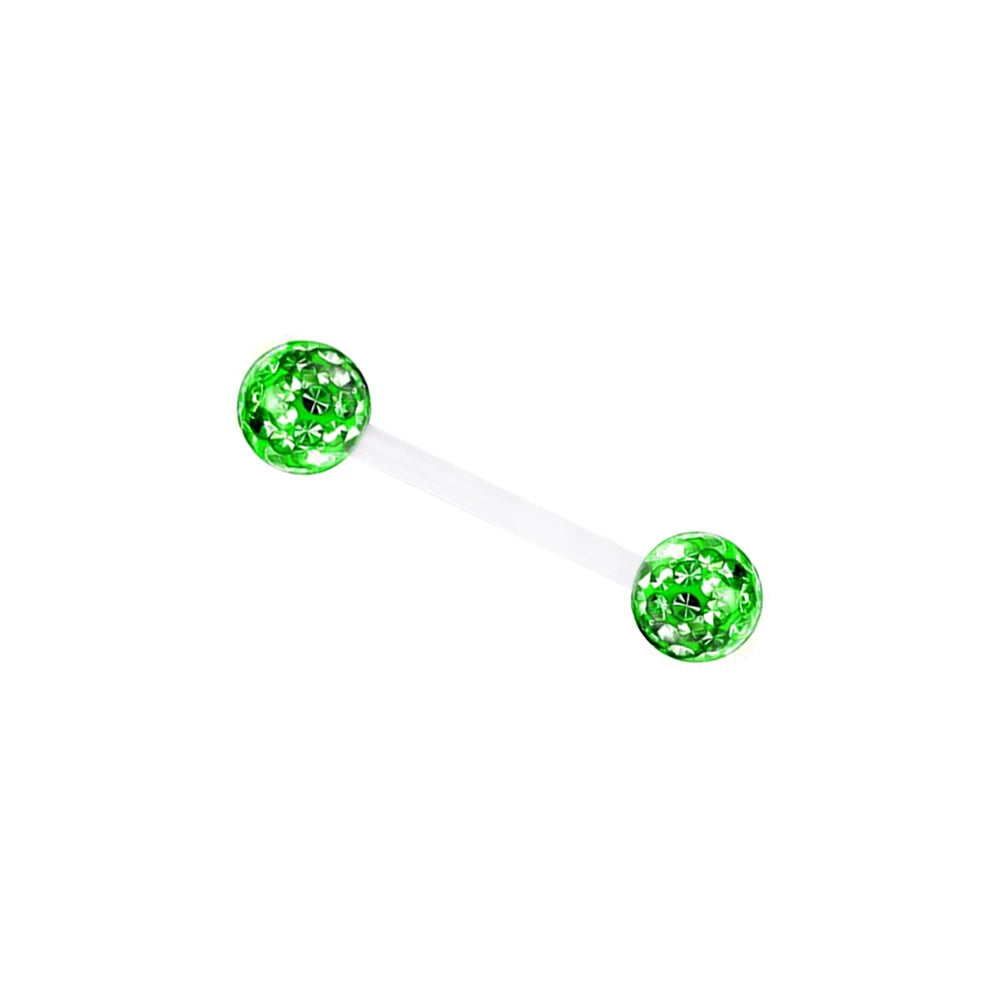 14g 1.6mm Acrylic Flexible 16/19/22/38mm Tongue Bar 6mm Epoxy Coved Crystal Double Ball Nipple Ring Barbell Piercing Good Vibrations Adult Super Store