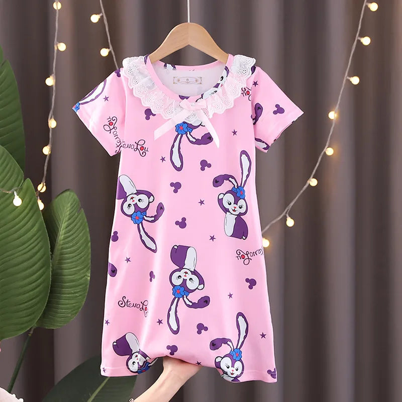 New Baby Girl Kuromi Nightgown Summer Children Short SLeeve Cartoon Nightdress Girls Clothing Children's Pajamas Dress 3-12T Good Vibrations