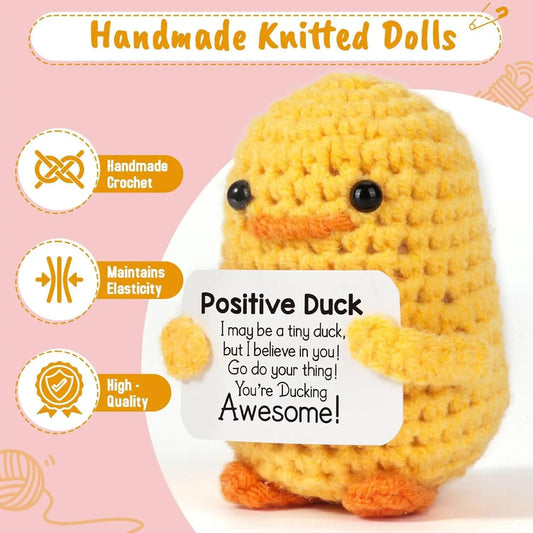 Positive Energy Duck Doll Hug Pocket Mini Handmade Plush Wool Knitting Dolls Funny Emotional Support Crochet Gift for Birthday Good Vibrations