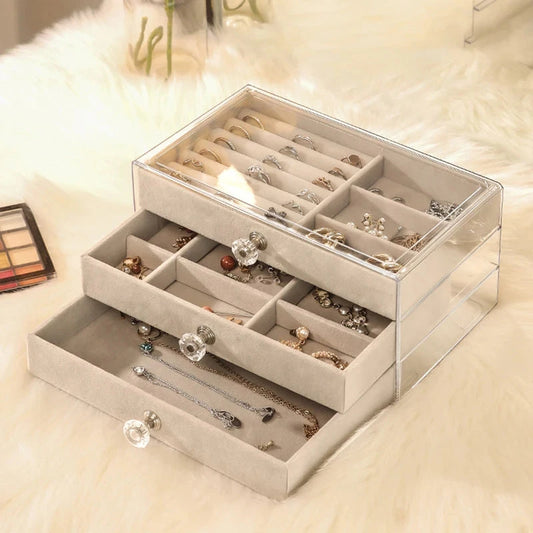 Jewelry Storage Box Home Jewelry Display Box Multi-layer Drawer Necklace Earring Ring Jewelry Organizer Good Vibrations