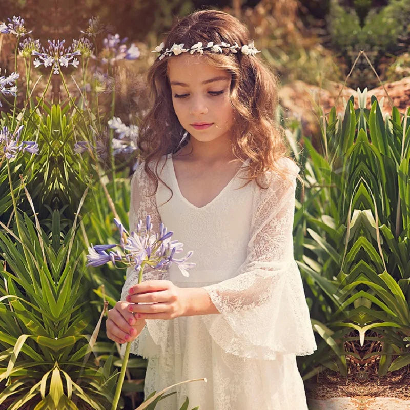 Flower Girl Dress Lace Chiffon Long Dresses Flower Girl Wedding Dress Summer Boho Birthday Party Wedding Dress For 2-14 Years