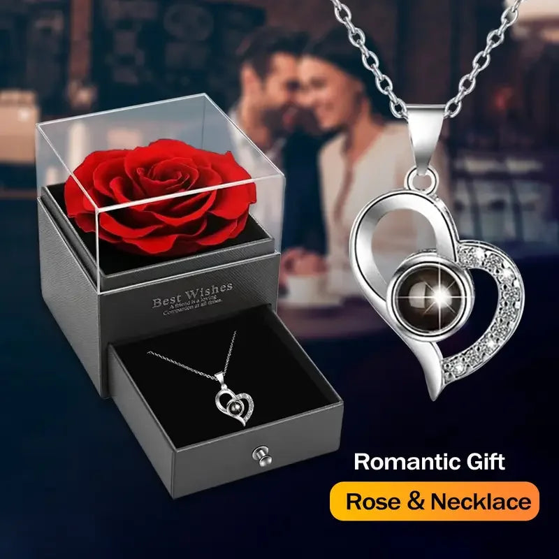 1 Set Artificial Flower Gift Box with I Love You Necklace - Christmas, Valentines Day, Mothers Day, Anniversary, Birthday Gifts Good Vibrations