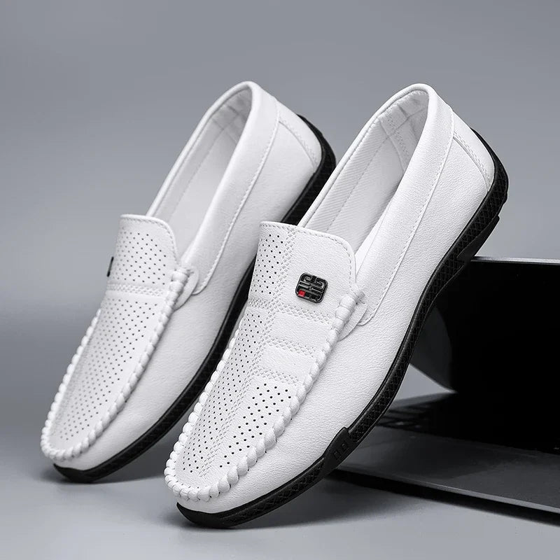 Fashion Leather Men Casual Shoes Slip on Italian Formal Loafers Luxury Brand Comfortable Men Soft Male Driving Shoes Moccasins Good Vibrations