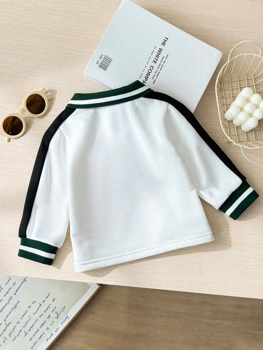 Autumn And Winter Baby Boy Casual And Versatile Top Autumn Little Boy White Lapel Printed Long-Sleeved Shirt Good Vibrations