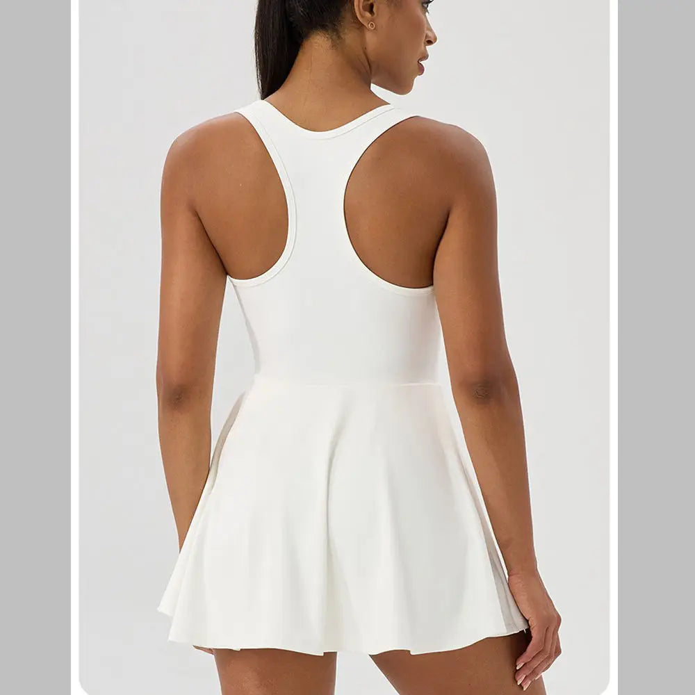 Women Summer Tennis Dress Breathable Quick-Dry Workout Dress Outdoor Sports Skirt Gym Yoga Short Dress Casual Athletic Skirt Good Vibrations