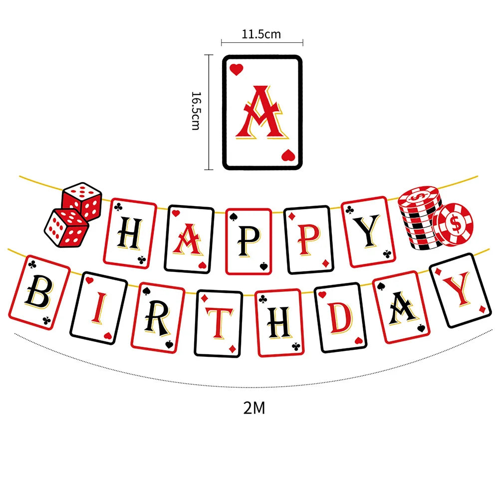 Casino Poker Birthday Theme Party Decorations Casino Happy Birthday Banner Poker Garland for Casino Night Poker Events Supplies Good Vibrations