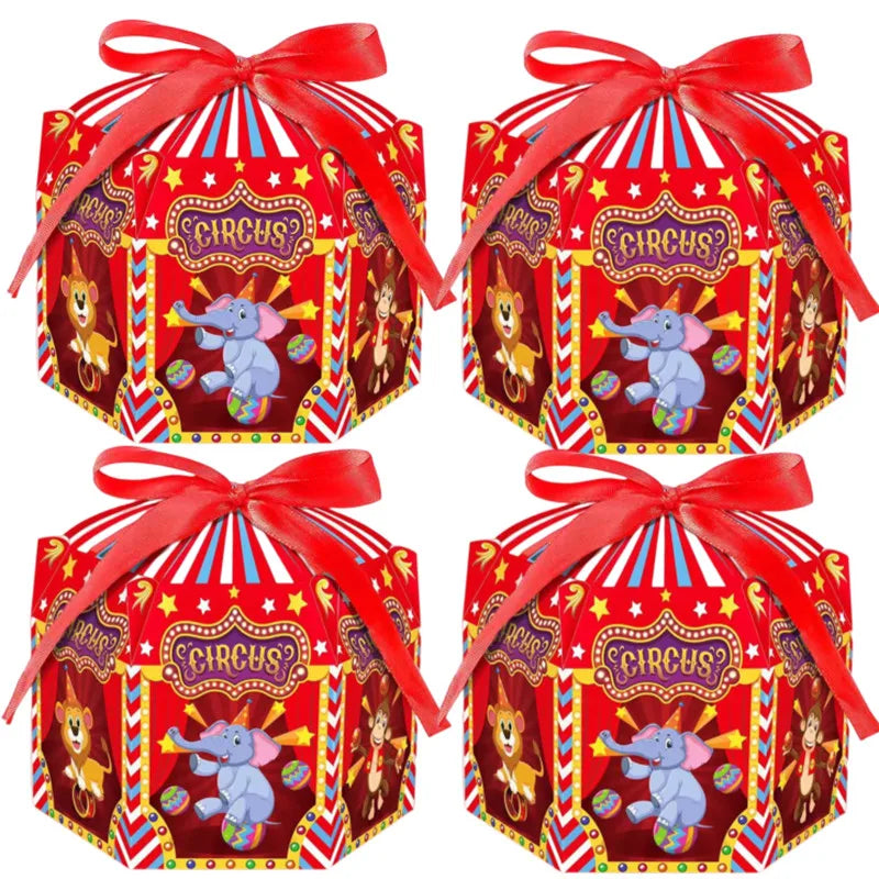4/24Pcs Carnival Circus Theme Party DIY Candy Box For Kids Birthday Party Baby Shower Decoration Candy Gift Box Supplies Good Vibrations