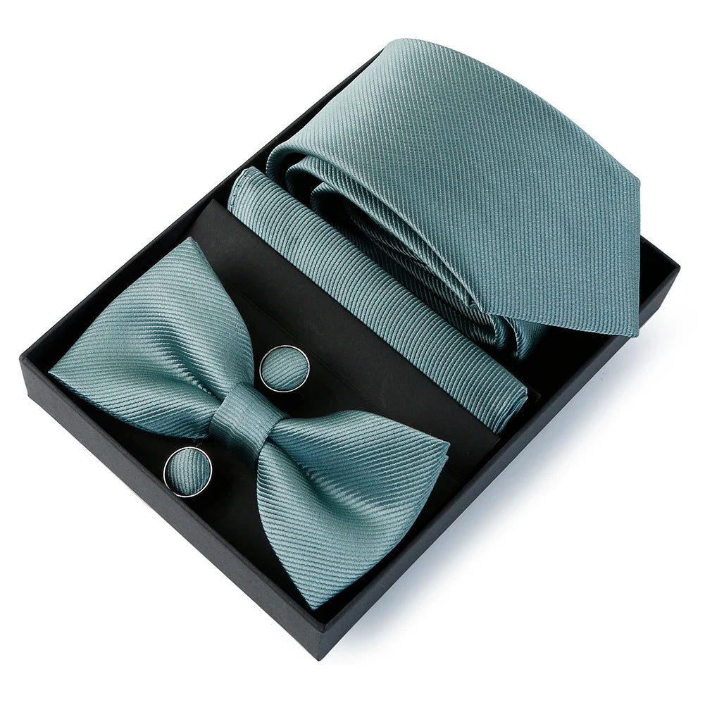 Mens Bussiness Ties Set With Bowtie Bow tie Necktie Square Towel Cufflinks For Groom Wedding Banquet Party Gift Box Accessories Good Vibrations