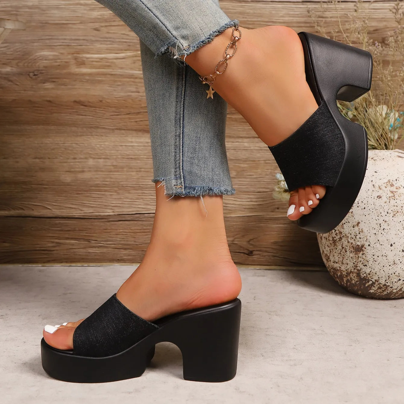 Summer Women Sandals Open-Toe Thick Platform Sandals Flip Flops Outdoor Chunky Heel Fashion Minimalist High Heels Shoes Women Good Vibrations