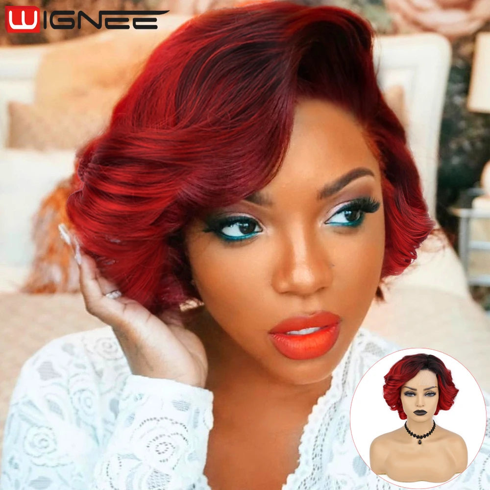 Wignee Body Wave Short Wig Brown Color Synthetic Hair Wigs For Women Side Part Wigs On Sale Clearance Cosplay Wig Daily Use Good Vibrations