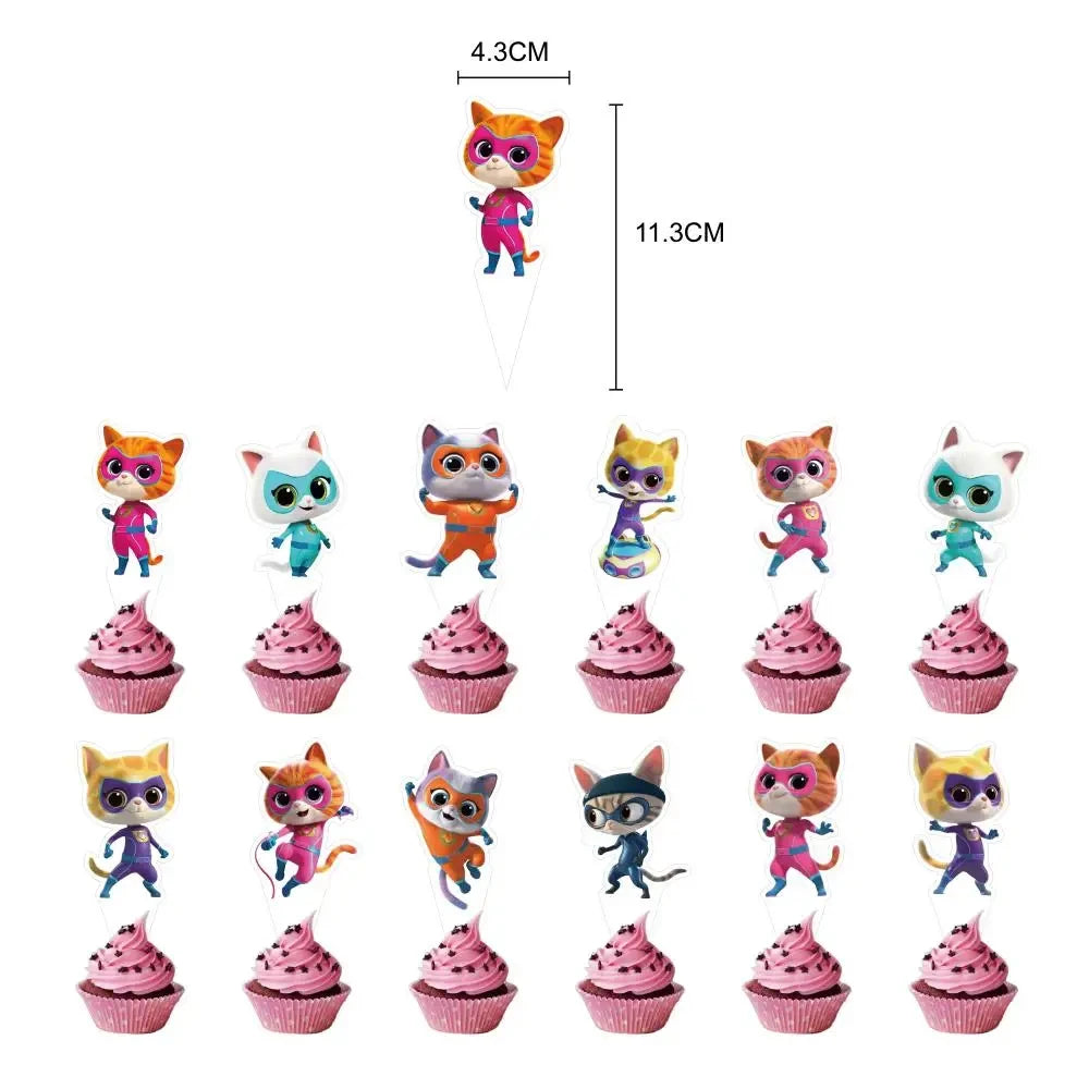 Cartoon Superkitties Birthday Party Decorations Balloons Disposable Tableware Set Paper Plates Banner for Baby Shower Kids Gifts Good Vibrations