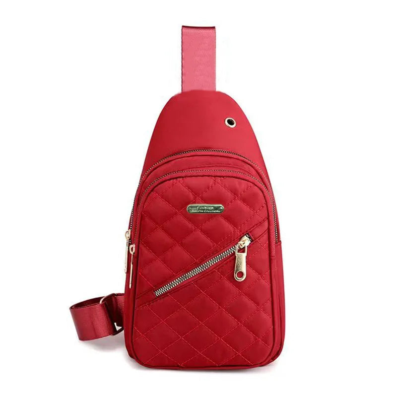 Neutral style backpack for men and women, with multiple color slanted fabric and nylon material. Suitable for travel. Good Vibrations