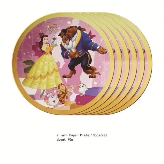 12pcs Cartoon Anime Beauty and the beast Princess Cake Topper Theme candy bar Cupcake Toppers baby shower kids birthday Party Good Vibrations