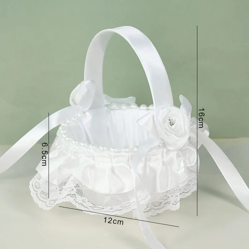 20 cm White Flower Girls Basket Silk Wedding Basket for Flower Bride/Kids Hand Held Wedding Ceremony Party Decorations Good Vibrations