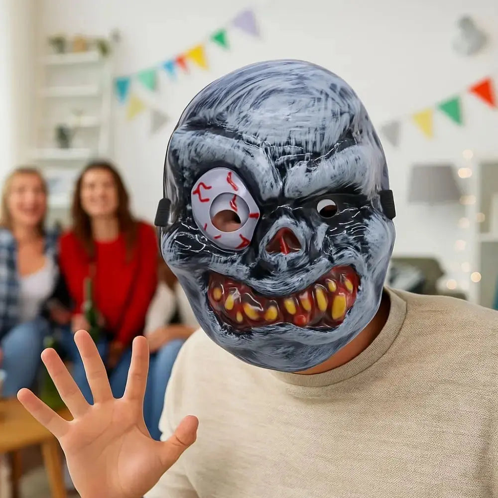 Full Face Halloween Ghost Mask One Eyed Scary Props Scary Ghost Head Cover PVC Breathable Ghost Headgear Cosplay Event Good Vibrations