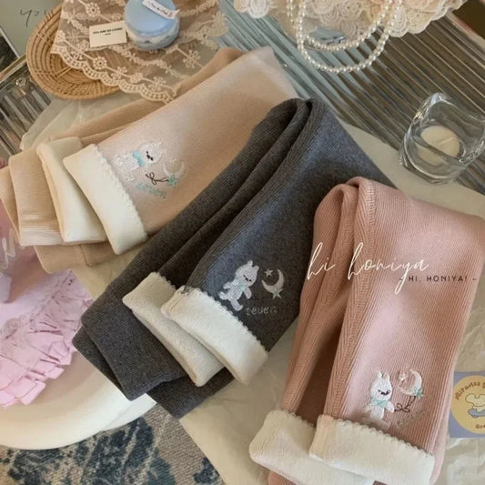 Girls Fleece Leggings Autumn WInter Korean Velvet Warm Pants 1-6Years Old Girl Casual Thicken Trousers Good Vibrations