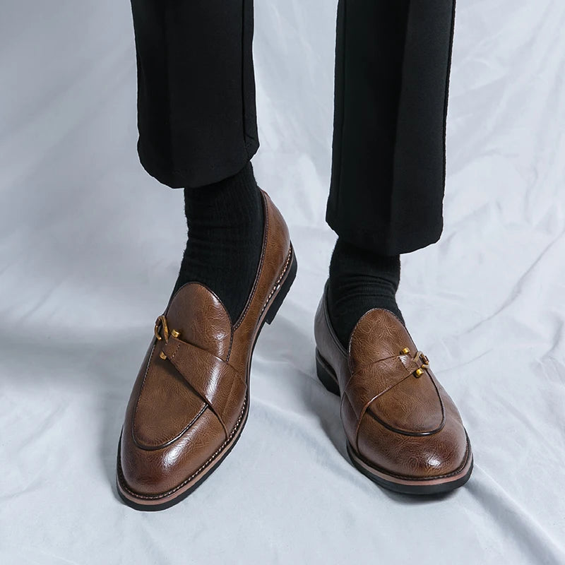 Black Loafers for Men Fashion Stone Pattern Men's Formal Monk Shoes Business Handmade Leather Men's Social Shoes Driving Shoes Good Vibrations