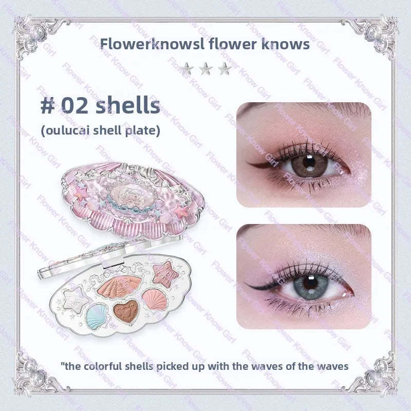 Flower Knows Moonlight Mermaid Eyeshadow Palette 8-Color Matte Shimmer Glitter Eye Makeup Cosmetics Women Beauty Eye Shadow Good Vibrations