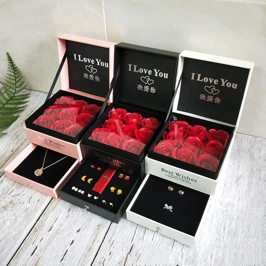 Jewelry Gift Box Rose Boxes Soap Flower Earring Necklace Lipstick Box Birthday Party Gift Mom Girlfriend Valentines Day Decor Good Vibrations
