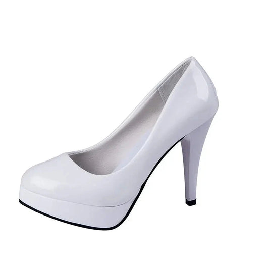 2025 High Heels Shoes Women White Wedding Shoes Thick 10 CM Heels Fashion Party Pumps Footwear Black Red Round Zapatos De Mujer Good Vibrations