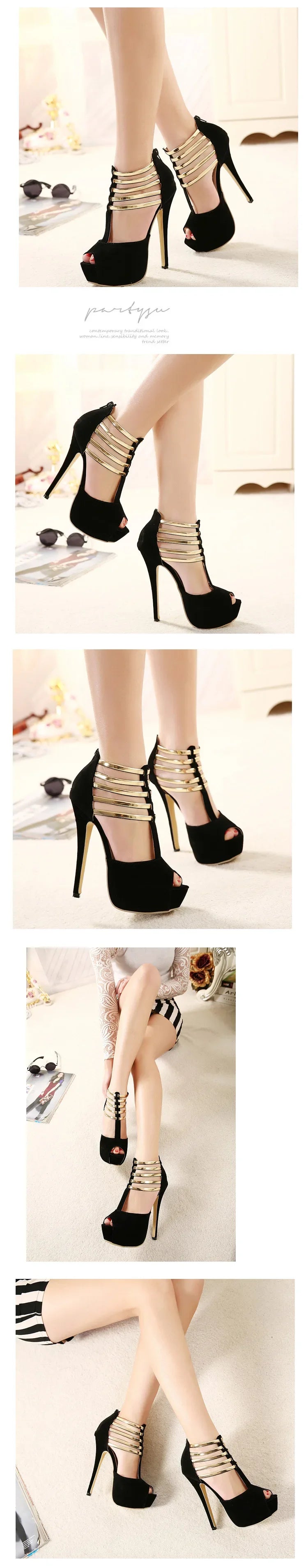 Sexy High Heels Women Stilettos Platform Elegant Metal Woman Wedding Pumps Black Red Medium Heel Shoes Summer Large Size 34 45 Good Vibrations