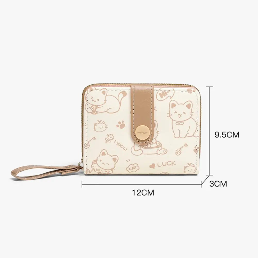 Cute Cat Coin Purse Women Fashion Short Wallet PU Leather Large Capacity Wallet Lightweight ID Card Holder Travel Cash Coin Bag Good Vibrations