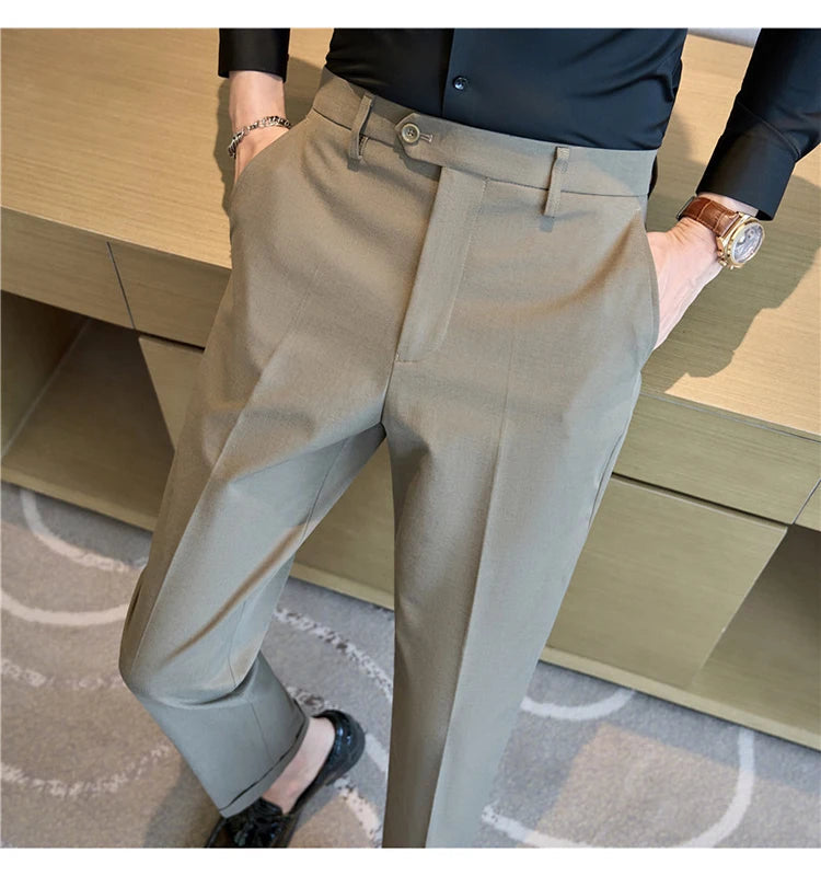 Men Suit Pants 2025 Elastic Slim Fit Formal Dress Pants Solid Casual White Trousers Pantalon Homme Wedding Party Men Clothing Good Vibrations