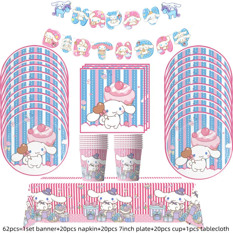 Cinnamorolls Birthday Party Decoration Tableware Set Balloons Cup Plate Banner for Kids Party Favors Baby Shower Supplies Good Vibrations