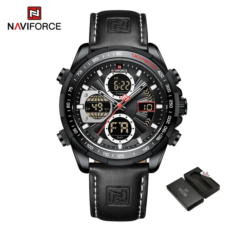 New NAVIFORCE Watches for Men Leather Mens Military Sport Waterproof Watch Quartz WristWatch Chronograph Male Clock Good Vibrations