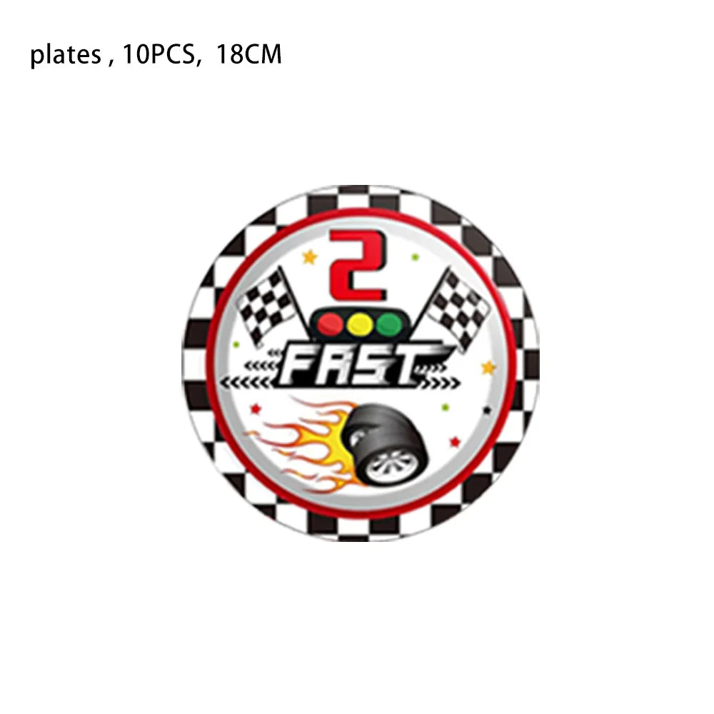 Race Car Party Tableware Plates Napkins Cup Two Fast Birthday Party Supplies Boys Racing Themed Two Years Old Party Decorations Good Vibrations