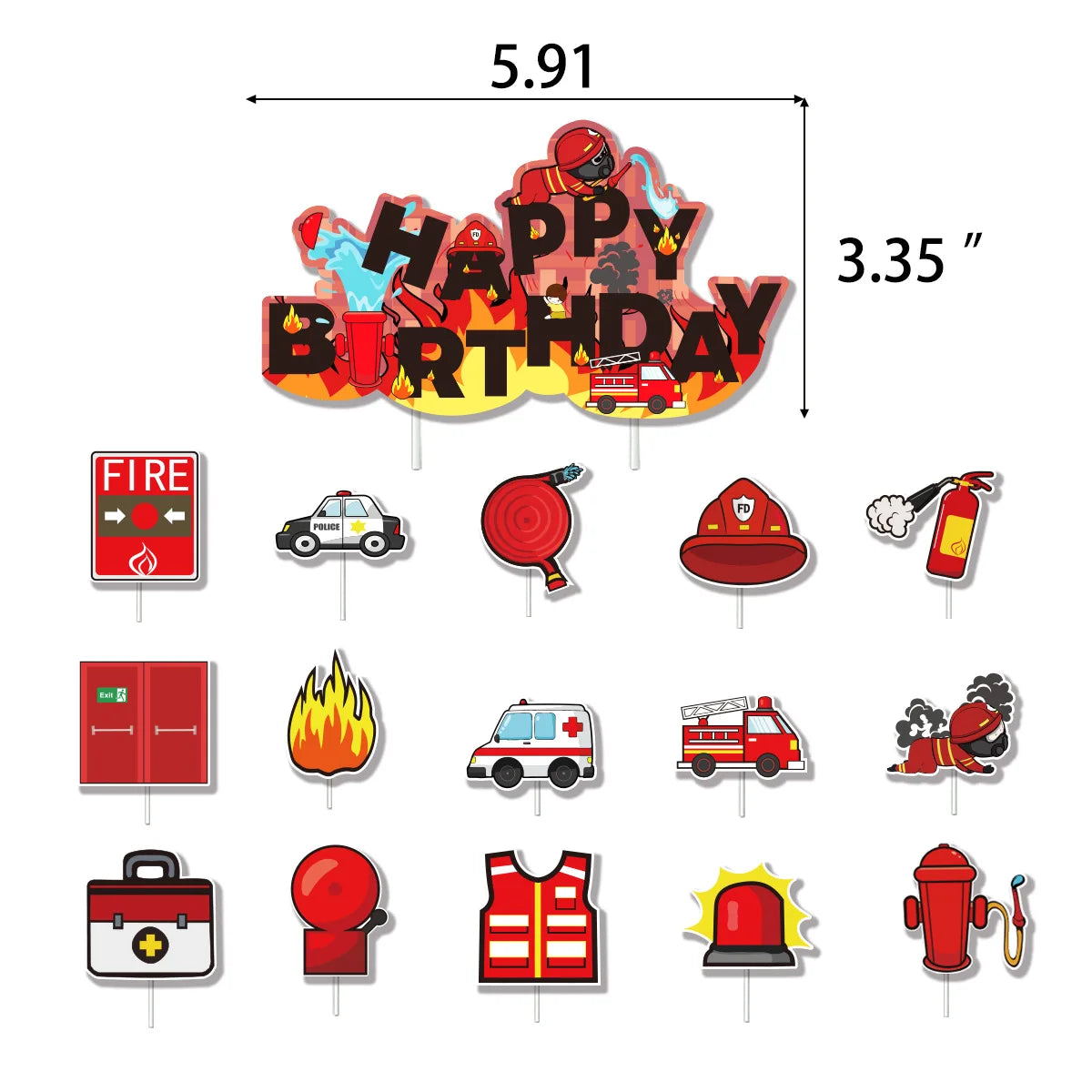Fireman Cake Topper Cupcake Toppers Fire Hydrant Truck Firefighter Helmet Theme for Kids Boy Girl Happy Birthday Cake Decoration Good Vibrations