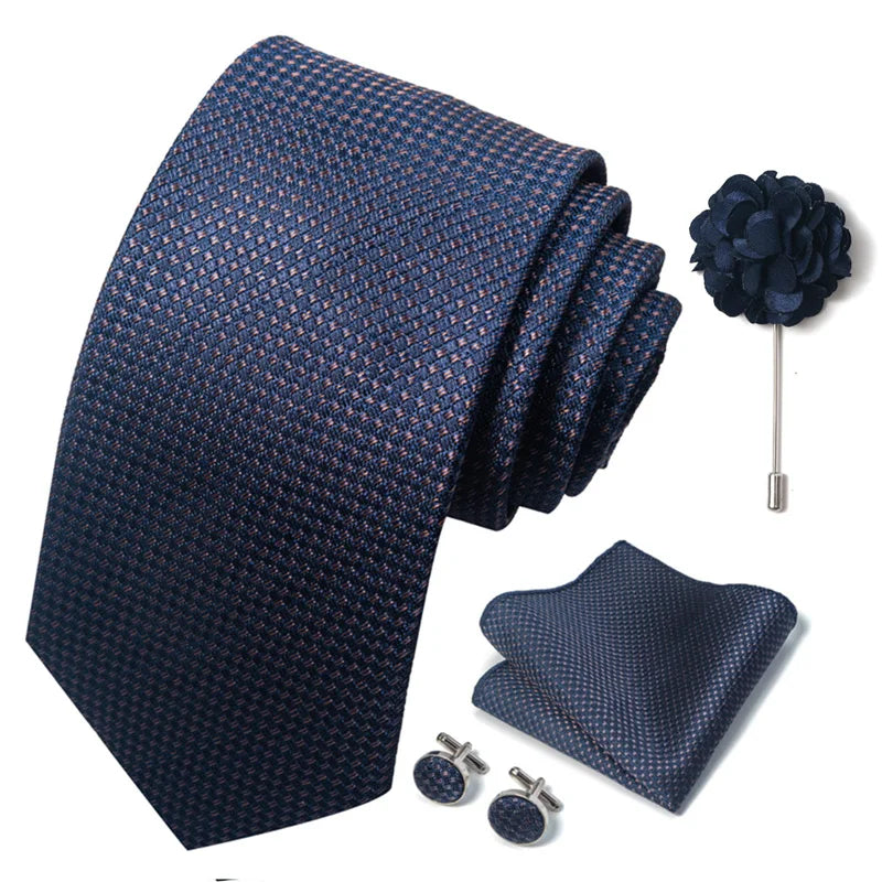 Luxury Mens Ties Floral Black Gold Ties Paisley NeckTie Pocket Square Cufflinks Brooch Set Men's Wedding Party Tie Good Vibrations
