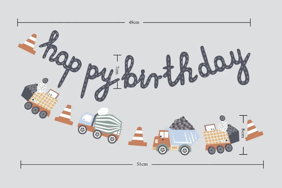 Building Construction Themed Happy Birthday Banner Party Decoration Tractor Excavator Flag Kids Boys Party Supplies Baby Shower Good Vibrations