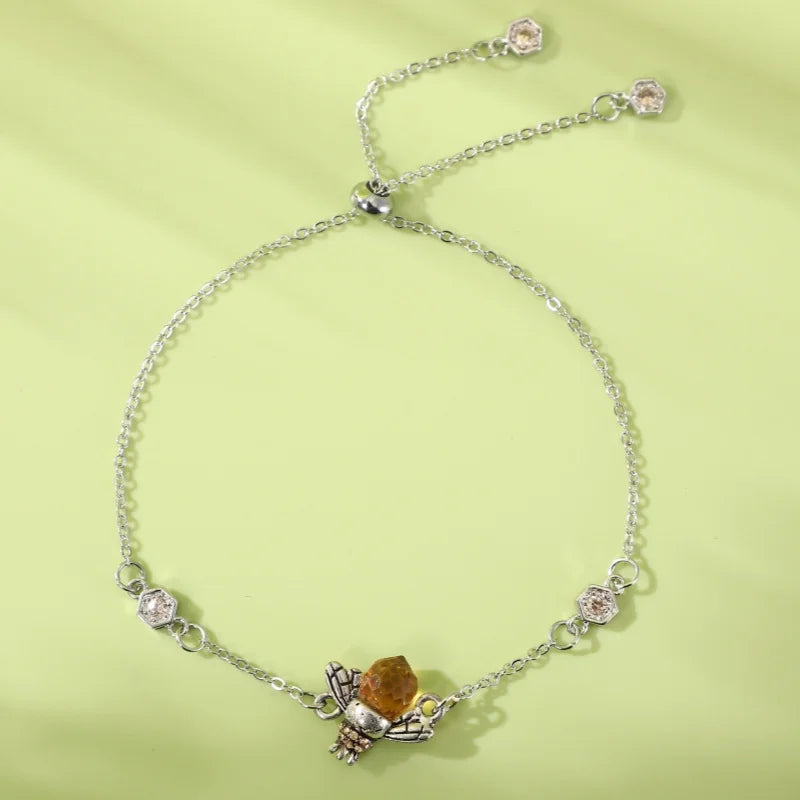 Charming Bee-inspired Jewelry Set - Glamorous Crystal Zirconia Earrings and Silver Plated Necklace and Bracelet Good Vibrations