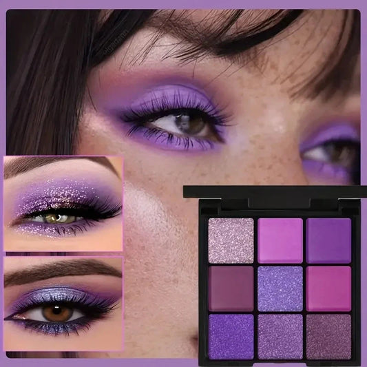 Luxurious Purple Eyeshadow Palette 9 Color Matte and Shimmering violet Eye Makeup for Creating Smoky or Natural Looks Cosmetic Good Vibrations