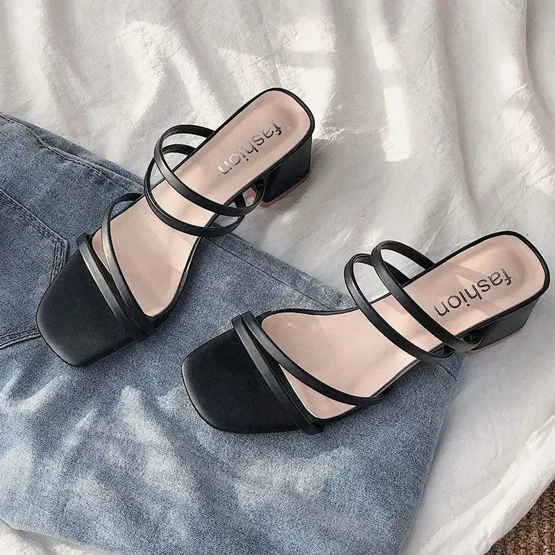 Women High Heel Sandals Summer Casual Female Shoes Woman Square Heel Open Toe Ankle Strap Ladies Sandalias Wedge Shoe 2022 New Good Vibrations