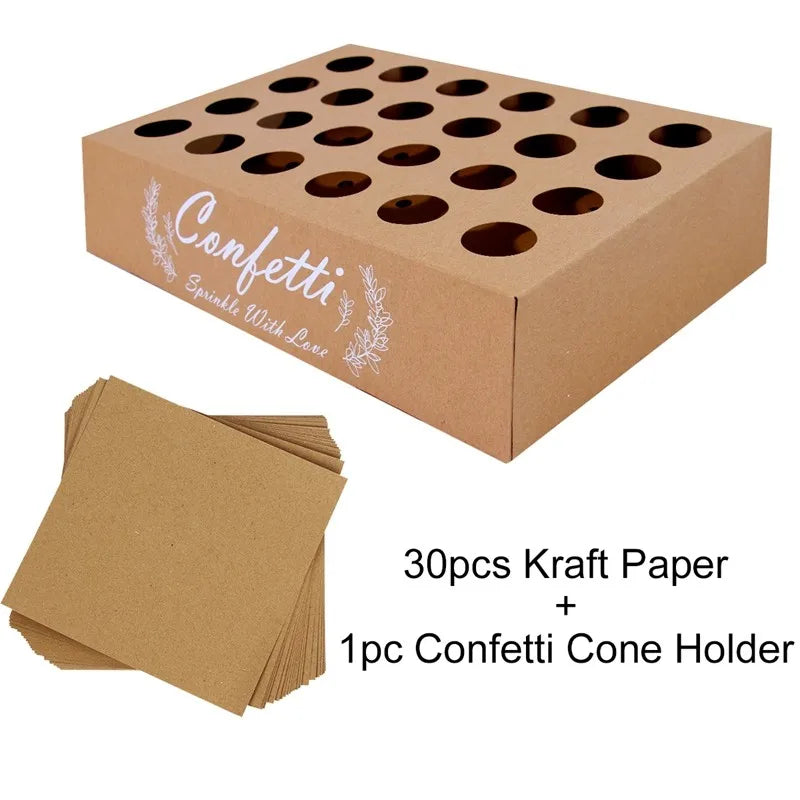 Kraft Paper Wedding Tray Confetti Cone Stand Box Tray Rustic Wedding Decoration Wedding Confetti Cones Wedding Cones Set supply Good Vibrations