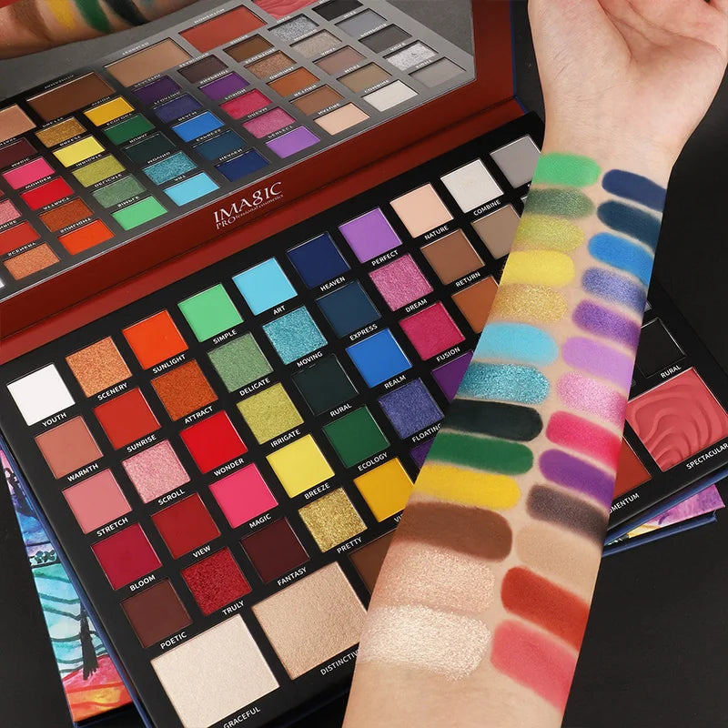 IMAGIC 56 Color Eyeshadow Palette 4in1 Highlight Contour Blush Eye Shadow Make UpWaterproof Long Lasting Good Vibrations