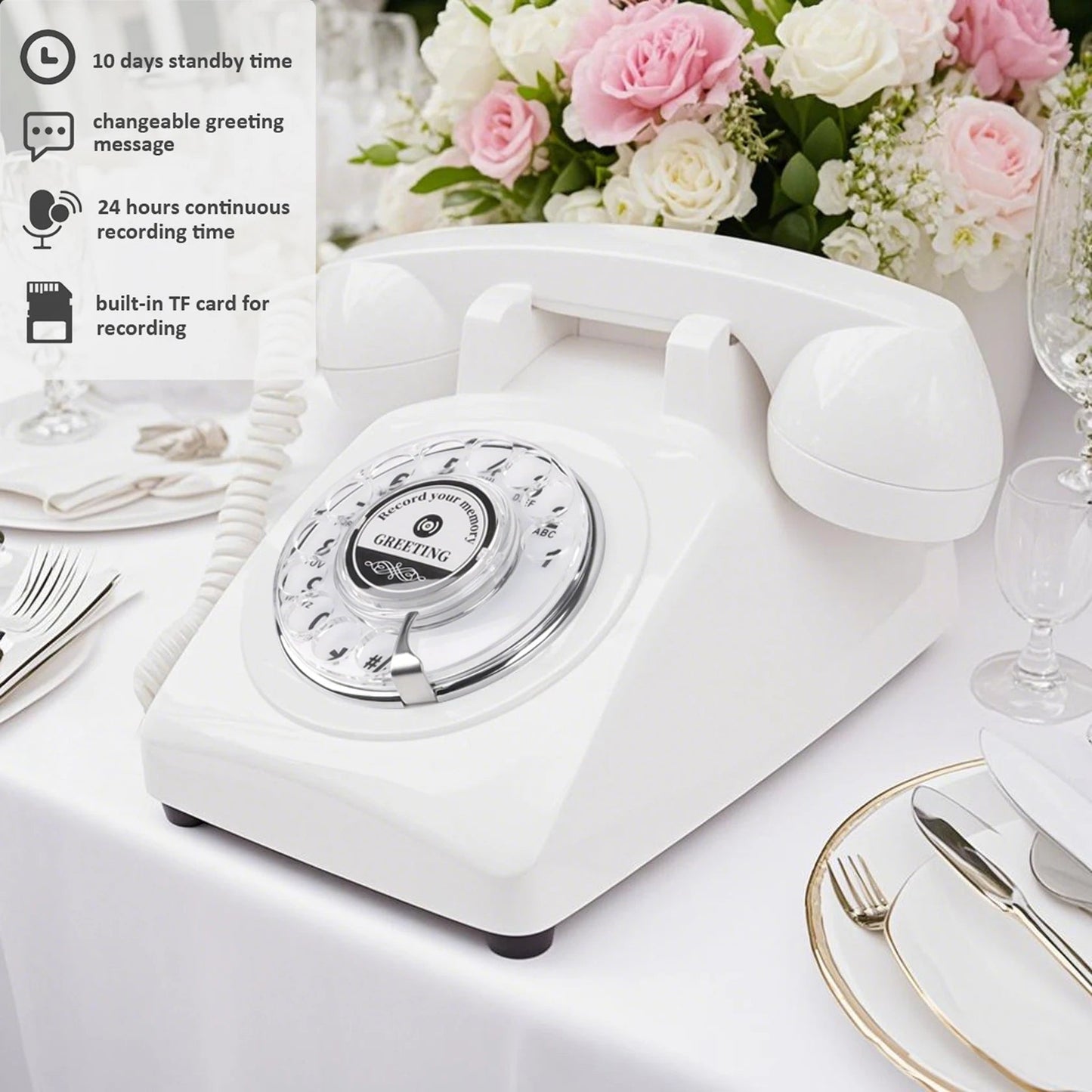 White Voice Recording Audio Guest Book – Guest Book Phone for Weddings, Bridal Showers, Anniversaries,Unique Wedding Gift Good Vibrations