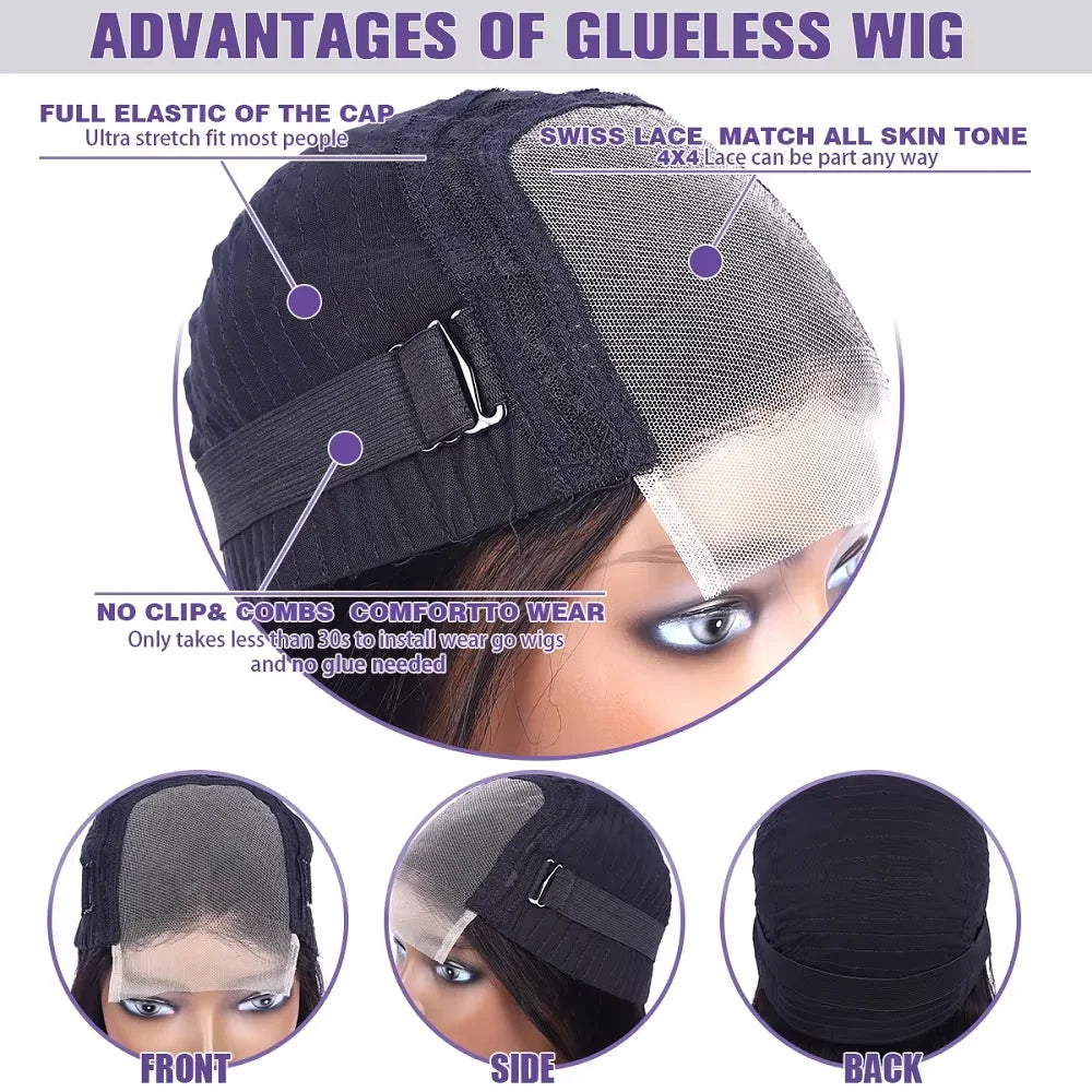 Wear And Go Glueless Wigs Human Hair For Women Kinky Straight Lace Front Wig Pre Cut Lace Beginner Friendly 4x4 Lace Wig Natural Good Vibrations