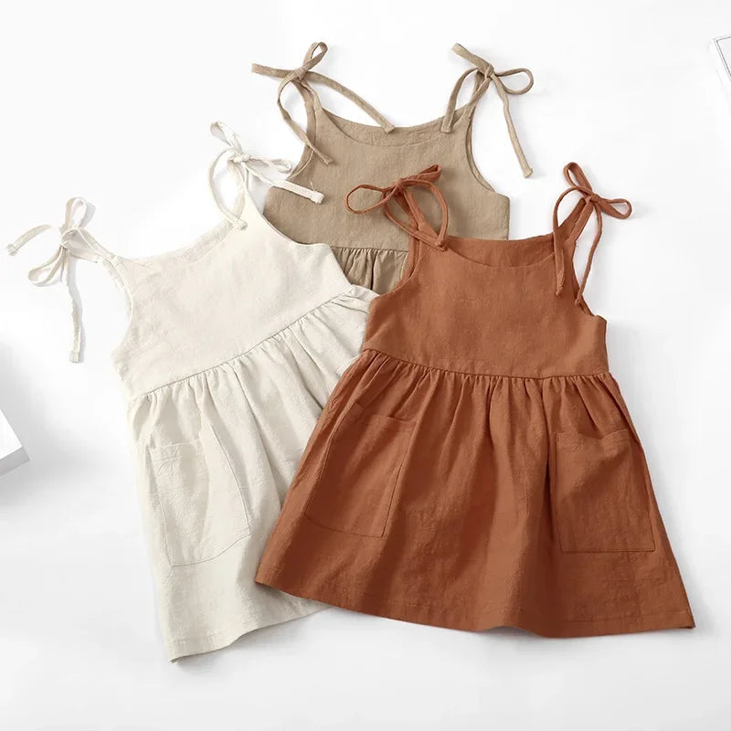 Summer Toddler Girl Dress Solid Cotton Sleeveless Children Dress Kids Sundress Slip Dress Fashion Girls Clothing Good Vibrations
