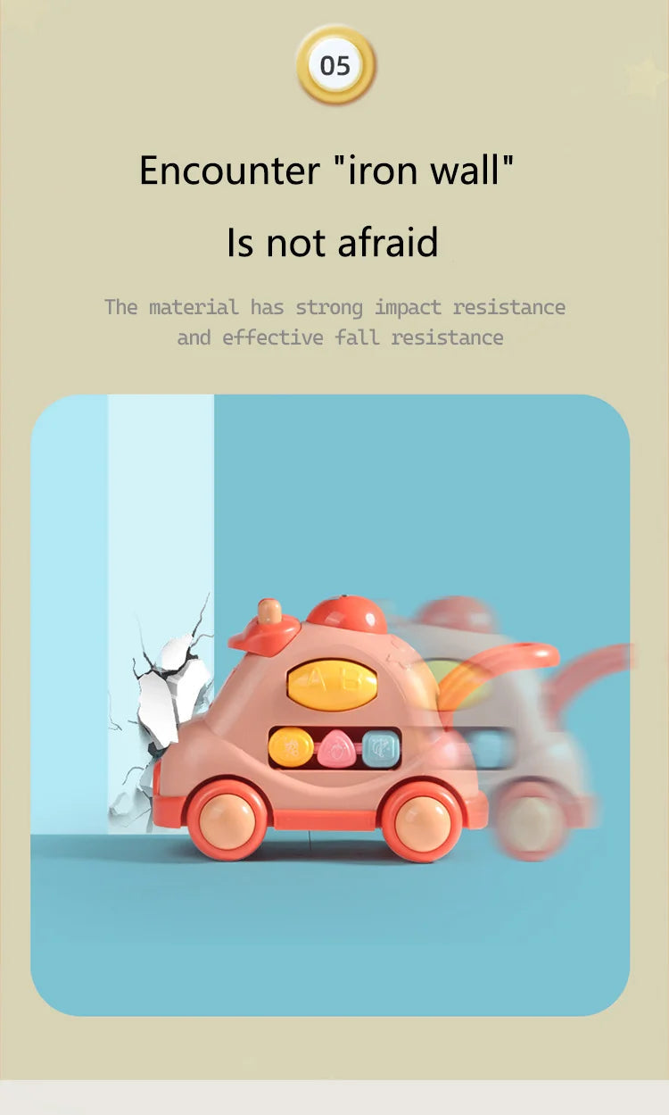 Kid Pull Along Toy Walking Trolley Musical Light Up Car Toy Crawling To Walking Learning Toys Cartoon Polyhedral Trolley Car Toy Good Vibrations