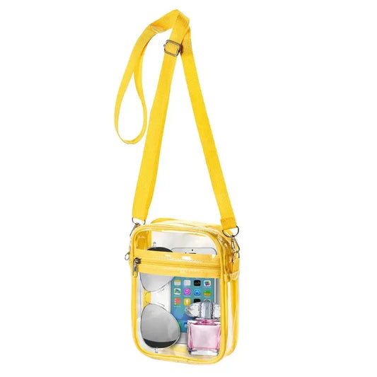 Women Clear Shoulder Bag Stadium Approved PVC Concert Transparent Purse Simple Crossbody Bag With Front Pocket Casual Handbag Good Vibrations