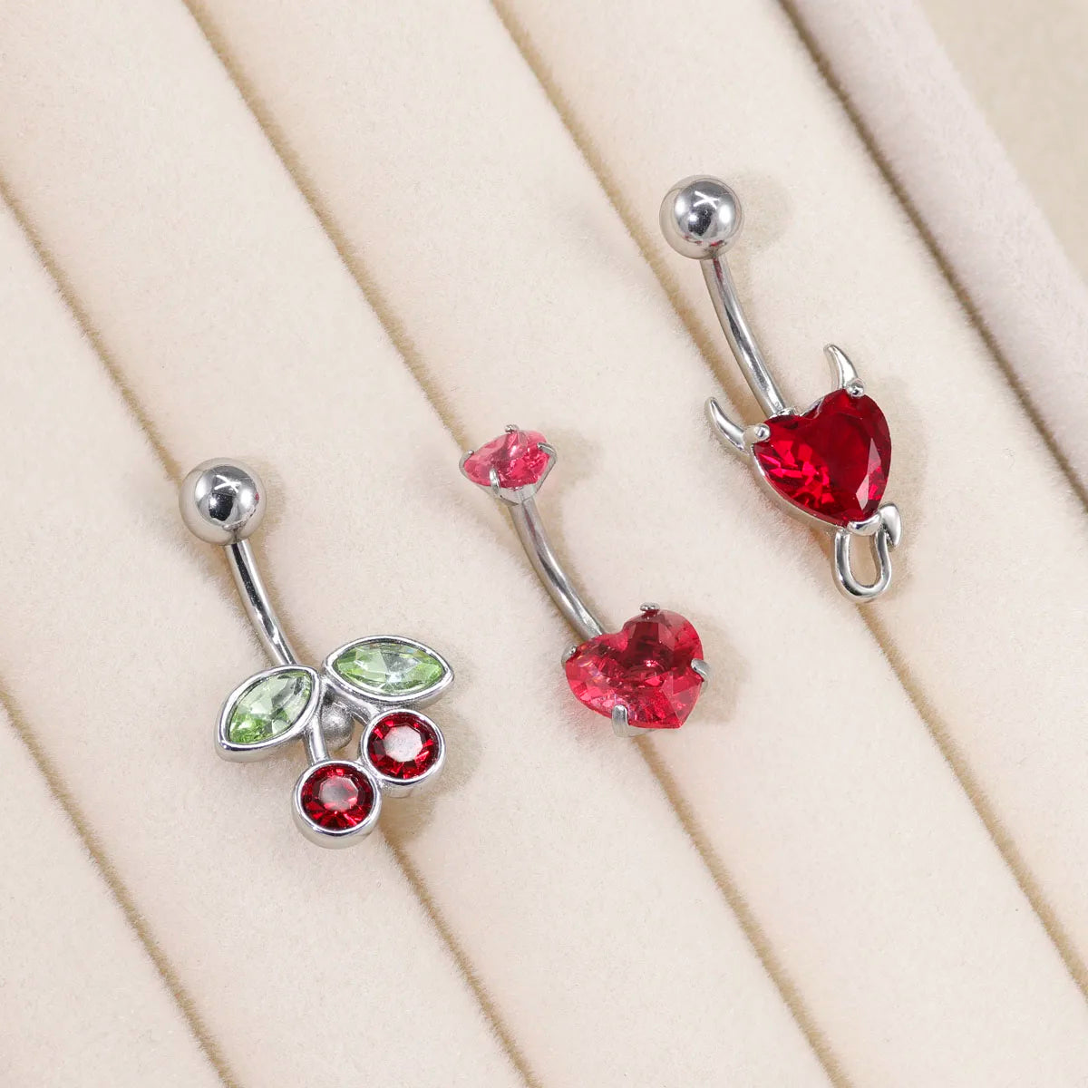 3pcs/Set Stainless Steel Color Cubic Zirconia Navel Rings Round Butterfly Heart Cherry Shapes Fashion Body Piercing Jewelry Good Vibrations Adult Super Store