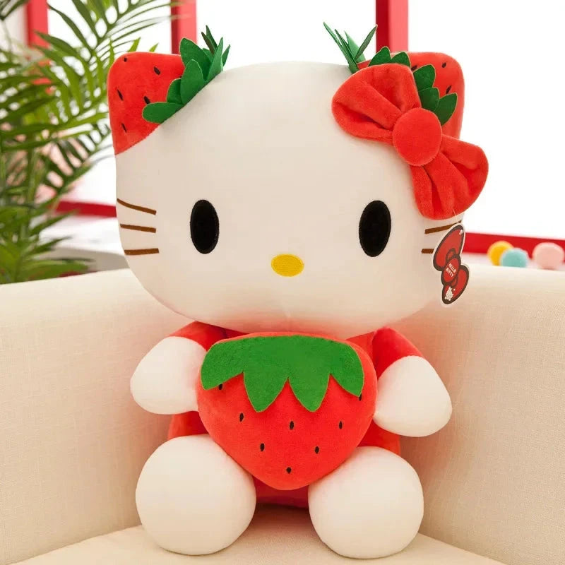 22cm Sanrio KT Cat Plush Toys Kawaii Strawberry KT Cat Plush Doll Home Decor Plushie Toy Girl Birthday Gift Good Vibrations