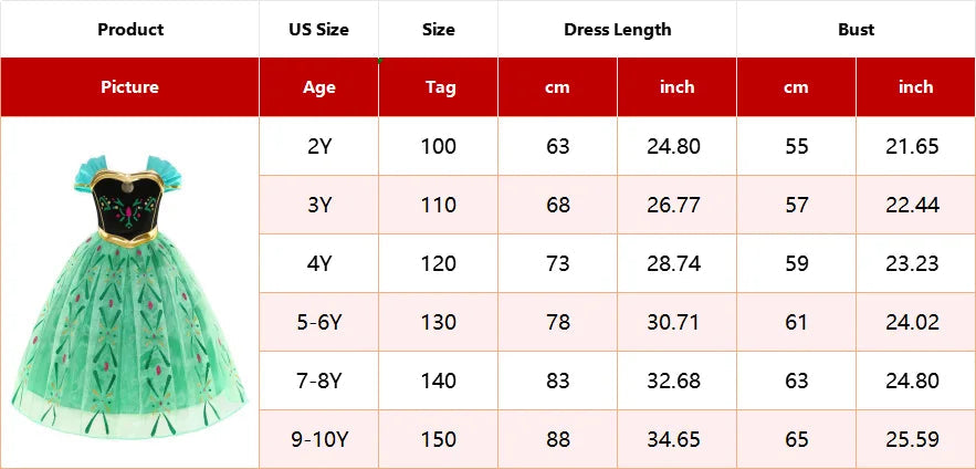 Disney Kids Princess Costume Elsa Anna Halloween Dress Girl Jasmine Moana Dinner Dress Rapunzel Mermaid Pageant Disguise 3-10Y Good Vibrations