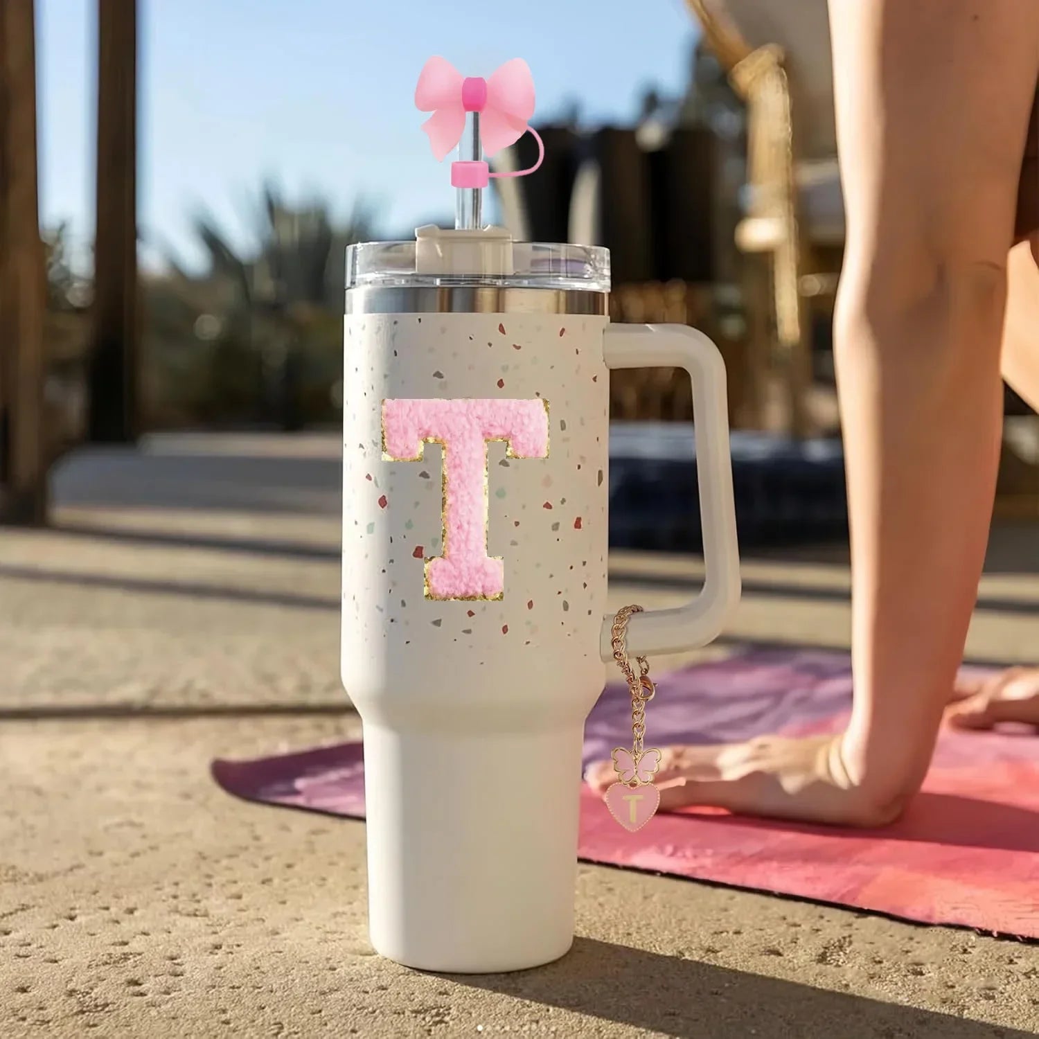 10PCS Accessories Set for Stanley Cup, 2 Straw and Brush and 1 Flower Charm Chain 3 Spill Proof Stopper Flowers Straw Cover Boot Good Vibrations