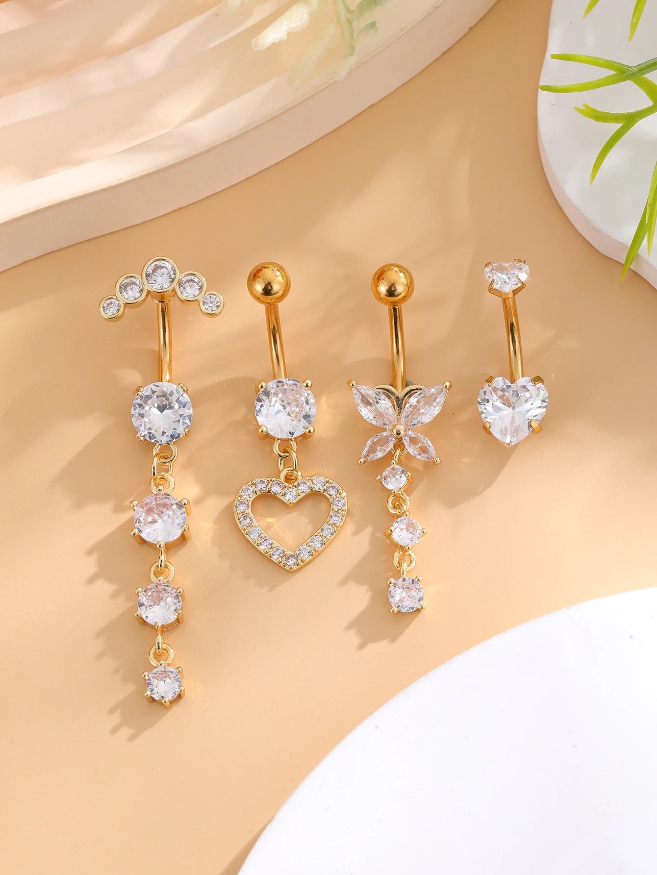 3-5pcs/Lot Belly Button Ring Sets Heart Butterfly Flower Dangled Belly Piercing Nombril 14G Curved Navel Rings Jewelry for Women Good Vibrations Adult Super Store