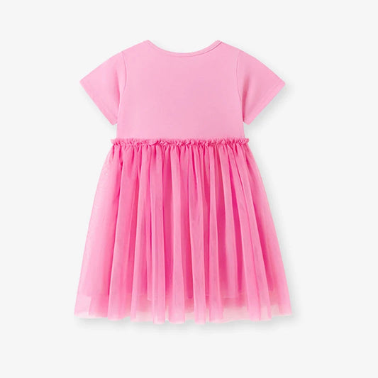 Little maven 2026 Summer Kids Clothes Baby Girls New Cartoon Rainbow Children's Clothing Birthday Mesh Dresses 2-7 Years Good Vibrations