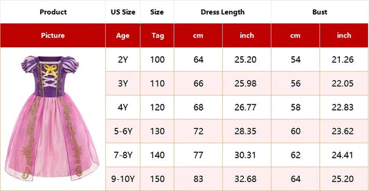 Disney Kids Princess Costume Elsa Anna Halloween Dress Girl Jasmine Moana Dinner Dress Rapunzel Mermaid Pageant Disguise 3-10Y Good Vibrations